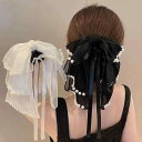 ヘアアクセサリー バンスクリップ レディース 大きめ リボン フレンチガーリー 上品 エレガント ヘアクリップ 韓国風 フェミニン まとめ髪 後頭部 ヘアアレンジ 髪飾り 春夏
