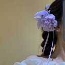 ヘアクリップ レディース 柔らかな パープル 芍薬 百合 花柄 リボン フェアリー スウィート ボタニカル 韓国風 バナナクリップ まとめ髪