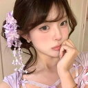 ヘアクリップ レディース 鈴蘭 花モチーフ タッセル ヘアアクセサリー ウェディング ブライダル パープル サイド留め 前髪留め 樹脂 ハンドメイド 韓国風