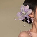 ヘアクリップ レディース 春夏 百合 花 リボン 編み込み 上品 エレガント おしゃれ 髪飾り 韓国風 樹脂 プラスチック パープル デート お出かけ