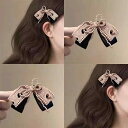 ヘアクリップ レディース ファブリック レース パール リボン 手作り サイドクリップ ポニーテールアレンジ 韓国風 フェミニン かわいい 春夏 旅行 トラベル ホワイト ブラウン