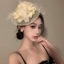 ヘッドドレス レディース フレンチスタイル ブライダル ウェディング フラワー レトロ 上品 チュール ミニハット ヘアクリップ ハンドメイド ダッカールクリップ 花モチーフ アンティーク アプリコット 黒