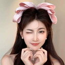 ヘアアクセサリー レディース 韓国風 大きめ シンプル パール リボン バレッタ ハーフアップ 布製 秋冬 エレガント 清楚 高級感 髪飾り