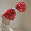 ヘアアクセサリー 髪飾り レディース 韓国風 凝ったデザイン クリスタル キラキラ リボン バレッタ 高級感 エレガント レッド お正月 フレンチスタイル 華やか 上品 立体感 パーティー 秋冬