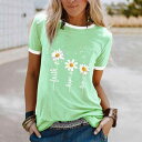 Tシャツ レディース ひまわりプリント 半袖 クルーネック トップス ゆったり ルーズフィット カジュアル 夏 普段使い ポリエステル リラックス コンフォート