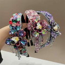 カチューシャ レディース 韓国 クリスタル 花 フリンジ 上品 エレガント 軽量 高級感 手作り ファッション マルチカラー 普段使い オフィスカジュアル ヘア...