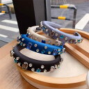 カチューシャ レディース スポンジ 幅広 ボリュームアップ ラインストーン ビジュー ヘアバンド フレンチシック 上品 エレガント 華やか 大人 個性的 ヘアアクセサリー 白 黒 グレー 青