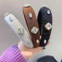 ヘアアクセサリー レディース 韓国風 フレンチ風 高級感 手作り カチューシャ ヘアバンド ミルクコーヒー色 無地 ラインストーン装飾 人工クリスタル テクスチャー 清楚系 スウィート 白 黒