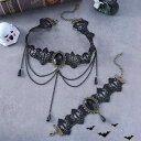 チョーカー アクセサリー レディース ダークゴシック風 ネックレス ブレスレット セット ハロウィン イベント 大ぶり ブラックレース 薔薇 バラ スカル ドク...