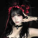 ボンネット ヘアアクセサリー ロリータ ゴシック ハロウィン イベント コスプレ デビルホーン 悪魔 リボン カチューシャ ヘアバンド レース 髪飾り ダーク系 黒 赤
