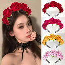 カチューシャ レディース レトロ ローズ 花モチーフ ゴシック ダーク ボリューム感 布製 秋冬 ヘアアクセサリー レッド ホワイト マルチカラー ピンク オレンジ ネイビー