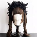 ボンネット ヘッドドレス 男女兼用 ハロウィン デビルホーン ゴシック ロリータ カチューシャ 黒 赤 多層 レース フリル ハードスタイル 秋冬 イベント コスプレ パーティー 髪飾り