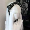カチューシャ キッズ 子供用 ハンドメイド ダーク パンク ゴシック サブカルチャー リボン PUレザー ヘアアクセサリー ヘッドバンド