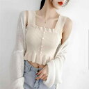 トップス レディース ニット キャミソール ショート丈 クロップド 韓国風 甘辛ミックス セクシー 着回し 万能 ポリエステル 無地 春夏
