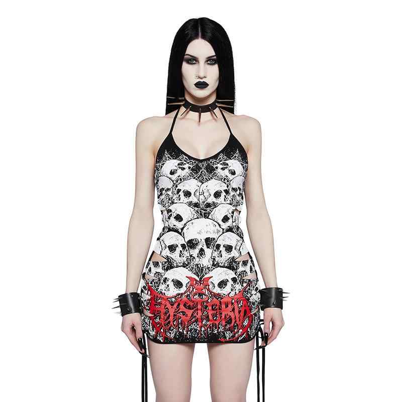 ワンピース レディース セクシー 欧米風 スカルプリント キャミソール ミニ丈 タイト ノースリーブ ハ..