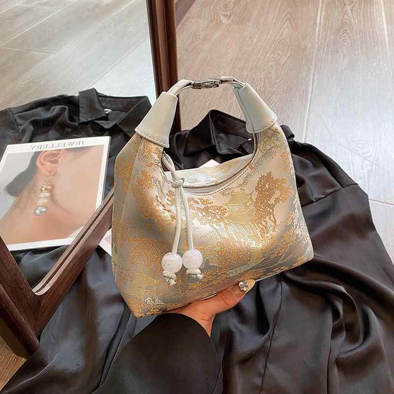 バッグ レディース モダンチャイナスタイル 刺繡 ハンドバッグ ショルダーバッグ クラウドバッグ 餃子型 キャンバス ソフト シンプル おしゃれ ユニーク 春夏 ピンク ホワイト ブルー ブラック(x2)