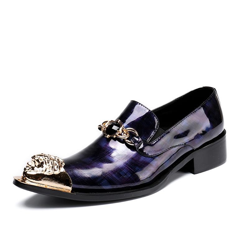 ドレスシューズ 革靴 メンズ ポインテッドトゥ スリッポン ビジネス エナメル 牛革 本革 光沢レザー フォーマル カジュアル 高級感 韓国風 ブルー 通勤 結婚式 パーティー 冠婚葬祭 通気性