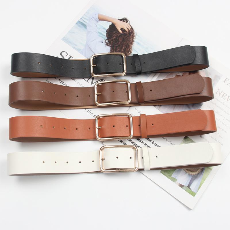 ウエストマークベルト レディース ゴールド長方形ピンバックル シンプル 上質PUレザー 合成皮革 万能 ワンピース コート スーツ オフィス カジュアル 細ベルト ブラック ブラウン キャメル ホワイト