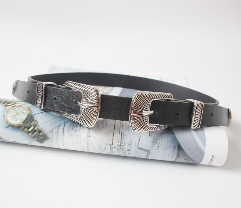 ベルト レディース 女性用 欧米風 レトロ ヴィンテージ カジュアル ワイド 太め ダブルバックル 彫刻デ..