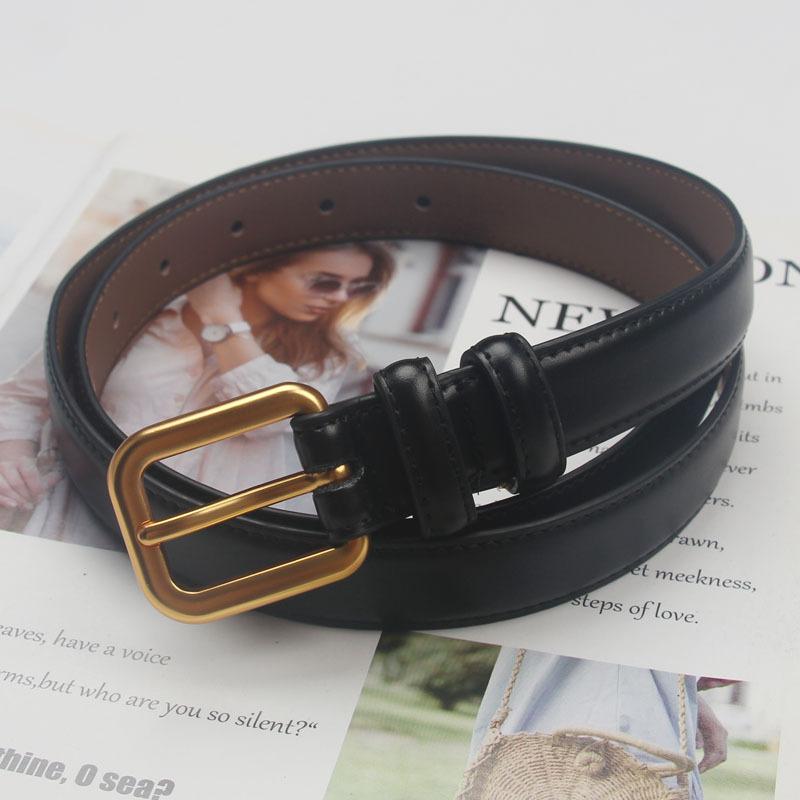 ベルト レディース シンプル レトロ 牛革 スプリットレザー ゴールド合金製ピンバックル カジュアルパンツ デニム ブラック キャラメル カーキ 春夏