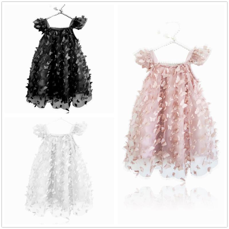ワンピース 女の子 キッズ 春夏 蝶々刺繍 プリンセス フリル袖 キャミソール ドレス シフォン ビスコー..