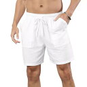 ショートパンツ メンズ 短パン 男性用 カジュアル 綿麻 コットンリネン 軽量 ドローストリング ビーチ レジャー リゾート 普段使い ゆったり ルーズフィット 部屋着 スポーツ 春夏