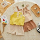 ベビー服 キッズ 男の子 女の子 クマ柄 キャミソール ショートパンツ 2点セット セットアップ 春夏 韓国風 綿素材 薄手 普段使い お部屋着 通園着 イエロー アプリコット