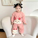 キッズ 子供服 女の子 ベビー 秋冬 裏起毛 厚手 ピンク うさぎ ラビット 動物柄 パンツ セットアップ 2点セット 綿 コットン あったか 普段着 部屋着