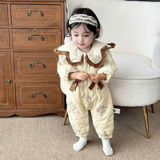 カバーオール ロンパース ベビー 女の子 新生児 秋冬 厚手 裏起毛 中綿入り キルティング 前開き スナップボタン リボン 長袖 防寒 保温 ポリエステル 普段使い お出かけ ブラウン カバーオール ロンパース ベビー 女の子 新生児 秋冬 厚手 裏起毛 中綿入り キルティング 前開き スナップボタン リボン 長袖 防寒 保温 ポリエステル 普段使い お出かけ ブラウン