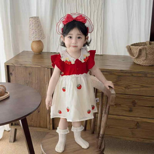 ワンピース 女の子 子供服 ベビー キッズ かわいい イチゴ柄 チュール プリンセスドレス 綿 コットン 半袖 Aライン 夏 サマー レッド 赤 ワンピース 女の子 子供服 ベビー キッズ かわいい イチゴ柄 チュール プリンセスドレス 綿 コットン 半袖 Aライン 夏 サマー レッド 赤