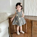 ワンピース ベビー 女の子 ノースリーブ うさぎ ラビット チェック柄 格子柄 コットン 綿 夏 サマー 青 ブルー Aライン キッズ 子供用 普段使い お出かけ