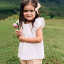 Tシャツ 女の子 キッズ 綿麻 半袖 フリル袖 ラウンドネック トップス かわいい カジュアル 普段使い 子供服 春夏 肌に優しい 快適な着心地