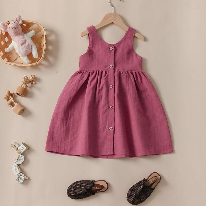 ジャンパースカート ガールズ キッズ リネンコットン Vネック ノースリーブ 前後2WAY Aライン フレア ..