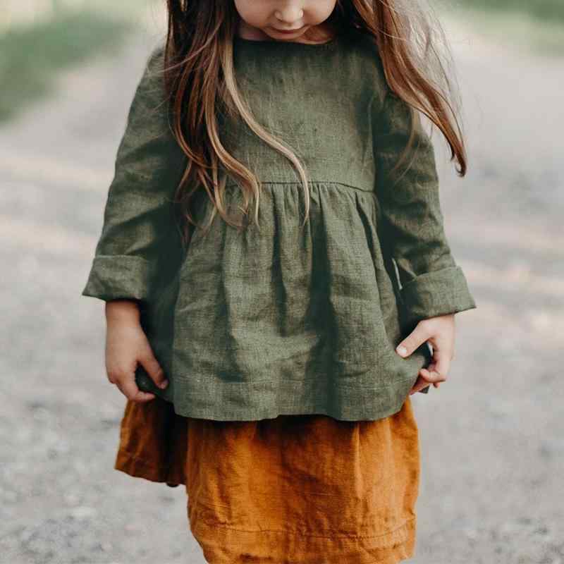 ブラウス キッズ 女の子 長袖 ドールブラウス 北欧風 コットンリネン ラウンドネック カジュアル スク..