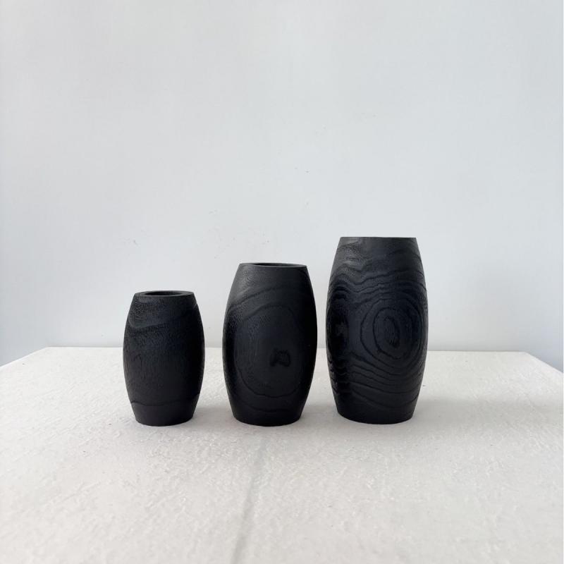 花瓶 無垢材 木製 漆器 モダン シンプル インテリア雑貨 おしゃれ 玄関 リビング ドライフラワー 生け花 花器 ディスプレイ 工芸品 オブジェ 装飾 黒