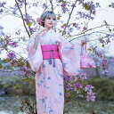 浴衣 和服 レディース ガールズ ピンク 桜柄 春夏 改良版 モダン 洗える ウォッシャブル 着やすい ポリエステル 夏祭り 花火大会 普段使い セット
