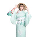 和服 レディース 浴衣 伝統柄 和装 改良版 着付け簡単 シワになりにくい ウォッシャブル 花柄 ポリエステル 春夏 ライトグリーン