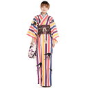 浴衣 レディース 女性用 和モダン 朱色 縞模様 シワになりにくい アイロンいらず ウォッシャブル ポリエステル 夏祭り 花火大会 普段使い 和装