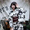 和服 レディース 浴衣 和風 フォト撮影 イベント 旅行 着物風 ナチュラル シンプル 上品 清楚 ブラック 椿柄 花柄 プリント 改良版 ポリエステル