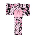 浴衣 和服 レディース 着物 ブラック 桜柄 シワになりにくい ノーアイロン イージーケア ポリエステル製 セットアップ 普段使い お祭り 花火大会