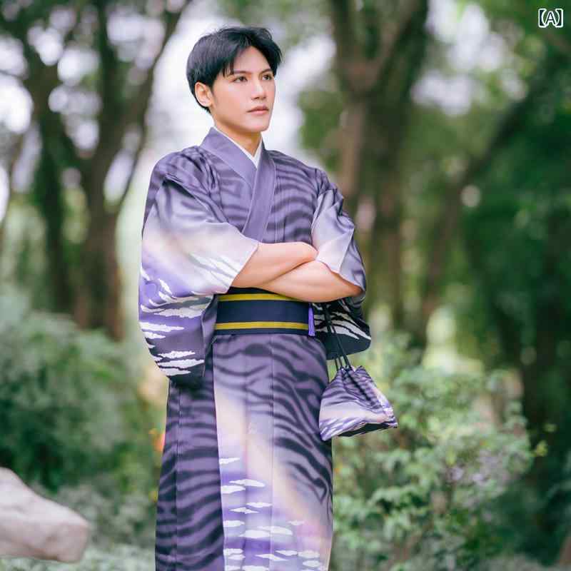 浴衣 和服 メンズ 男性用 着物 和装 伝統 武士 紳士 正装 礼装 しわになりにくい ポリエステル 混紡 生地 配置柄 グレー