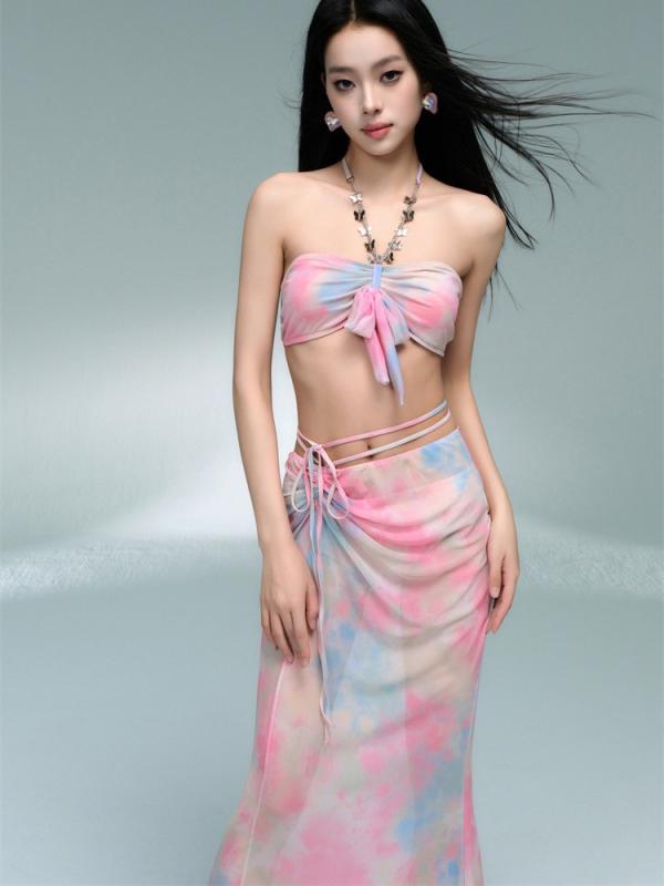 水着 レディース ビキニ セパレート 長袖 カバーアップ ロングスカート マキシ丈 体型カバー 細見え 小胸さん向け 大人かわいい 速乾 春夏 温泉 プール 海 ビーチ リゾート スイムウェア