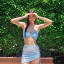 水着 レディース ビキニ セクシー 小胸カバー 寄せ上げ ノンワイヤー カップ付き 紐ストラップ セパレート 3点セット 温泉 リゾート旅行 ビーチ プール 速乾 伸縮性 ポリエステルナイロン素材