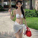 水着 レディース スリーピース ビキニ ヘルシーセクシー 夏 バックレス ストラップ ノンワイヤー 胸パッド付き ポリエステル 高伸縮性 ホワイト ブラック 三角パンツ