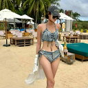 水着 レディース 女性用 セパレート ビキニ スイムウェア 欧米風 ウエスタン デニム風 編み上げ ハイウエスト バックオープン セクシー 大人っぽい 速乾性 耐久性 ナイロン ポリウレタン 春夏 ビーチ プール リゾート マリンスポーツ(4)