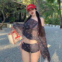 水着 レディース 長袖 ビキニ 4点セット UVカット 着痩せ効果 高級感 純欲系 甘め プール 温泉 マリンスポーツ スイミング 春夏 カップ付き ワイヤーなし ブラック ピンク
