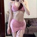 水着 レディース セクシー ビキニ スカート 3点セット セパレート 体型カバー 細見え ノンワイヤー パッド入り リゾート 温泉 ビーチ プール 旅行 大人かわいい ピンク(4)