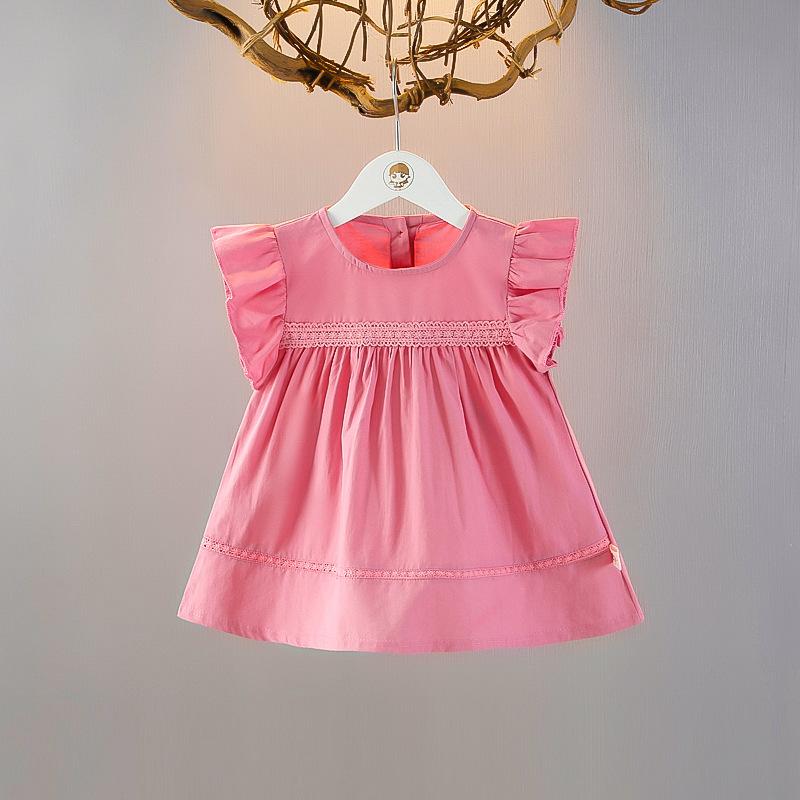 ワンピース ベビー キッズ 女の子 夏物 韓国風 おしゃれ トレンド かわいい コットン 綿 無地 ベーシック Aライン 柔らか素材 レッド 普段使い お出かけ スイート ガーリー カジュアル フレア
