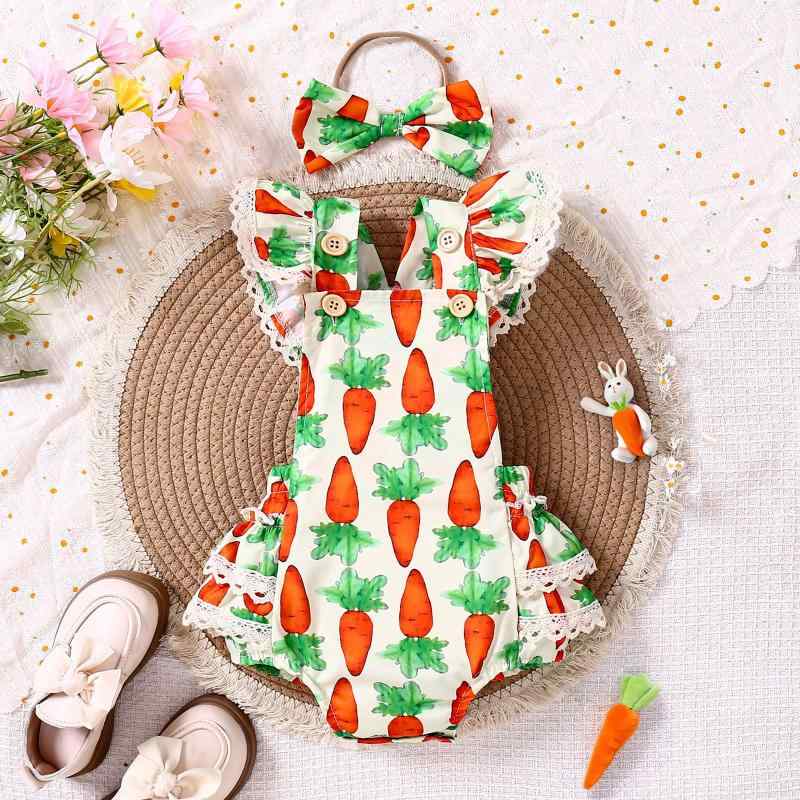 ロンパース ベビー 女の子 イースター にんじん柄 イースターエッグ柄 うさぎ柄 キャラクタープリント ..