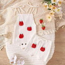 ベビー服 女の子 ベビー ロンパース キャミソール ショートパンツ セットアップ 上下セット イチゴ 刺繍 透かし編み 通気性 レーヨン 快適 ルームウェア 春夏 ホワイト 薄手